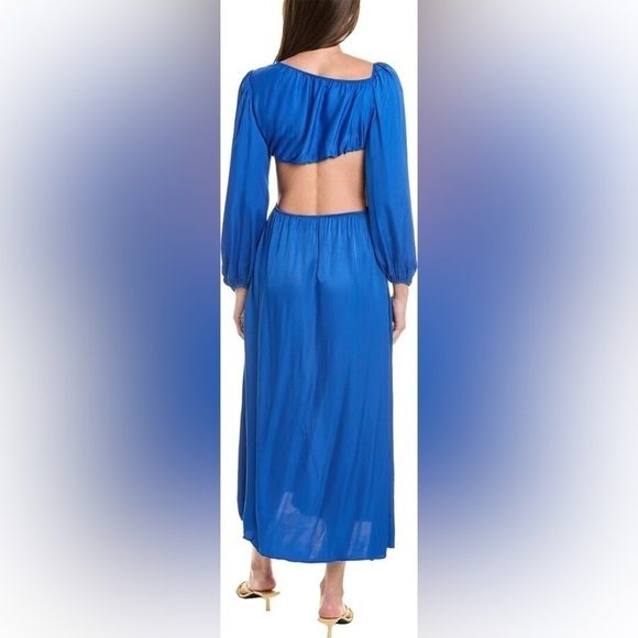 Farm Rio Blue Satin Cutout Midi Dress - Picture 3 of 7